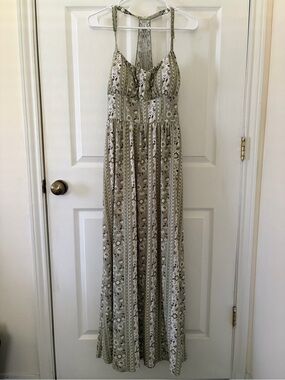 Derek Heart Olive Floral Maxi Sundress with Crochet Back